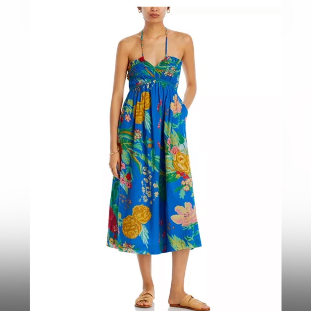 MOTHER The Screeching Cotton Halter Midi Dress in The Big Floral Print